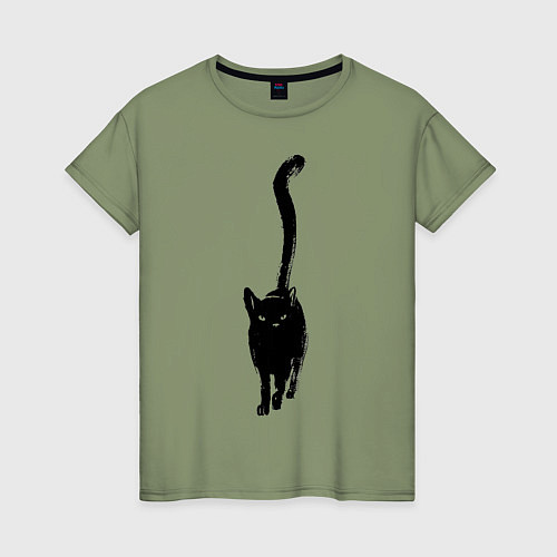 Женская футболка Черный кот тушью / Авокадо – фото 1