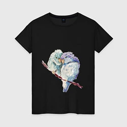 Футболка хлопковая женская Акварельные попугаи, цвет: черный