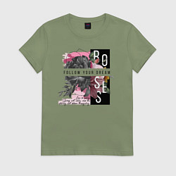 Футболка хлопковая женская Roses, цвет: авокадо