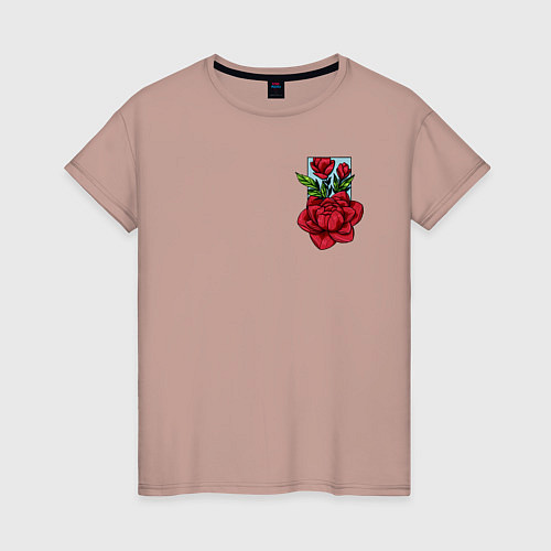 Женская футболка Красные цветы / Пыльно-розовый – фото 1