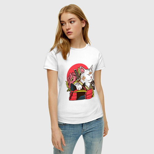 Женская футболка Кот-самурай / Белый – фото 3