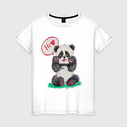 Футболка хлопковая женская Акварельная милая панда, цвет: белый