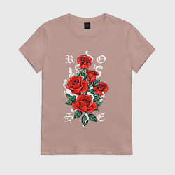 Футболка хлопковая женская РОЗЫ ROSES SMOKE, цвет: пыльно-розовый
