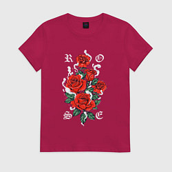 Футболка хлопковая женская РОЗЫ ROSES SMOKE, цвет: маджента