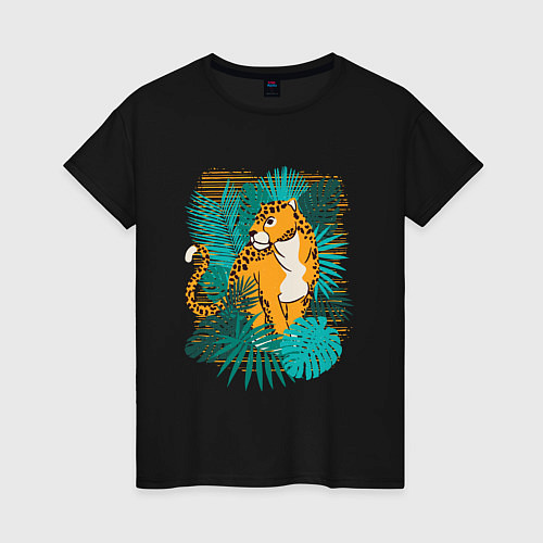 Женская футболка Ягуар в джунглях / Черный – фото 1