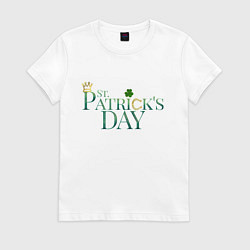 Футболка хлопковая женская День святого патрика подкова, цвет: белый