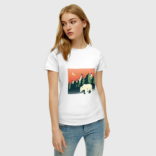 Женская футболка Белый медведь пейзаж с горами / Белый – фото 3