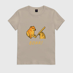 Футболка хлопковая женская Doge Bonk go to horny jail, цвет: миндальный