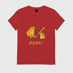 Футболка хлопковая женская Doge Bonk go to horny jail, цвет: красный