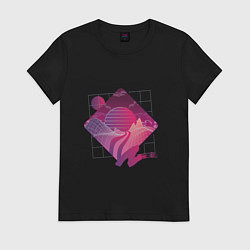 Футболка хлопковая женская Пейзаж в стиле Retrowave, цвет: черный