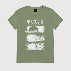 Футболка хлопковая женская Токийский гуль три образа, цвет: авокадо