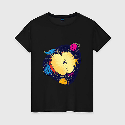 Женская футболка Space Apple Космическое яблоко / Черный – фото 1