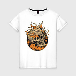 Футболка хлопковая женская Fire Skull, цвет: белый