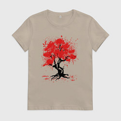 Футболка хлопковая женская САКУРА SAKURA ВИШНЯ, цвет: миндальный