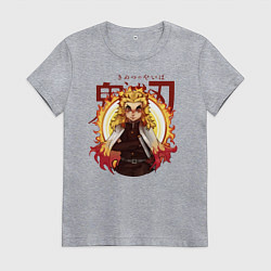 Футболка хлопковая женская Огненный Столп Kimetsu no Yaiba, цвет: меланж