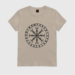 Футболка хлопковая женская Эгисхъялм Шлем ужаса Z, цвет: миндальный