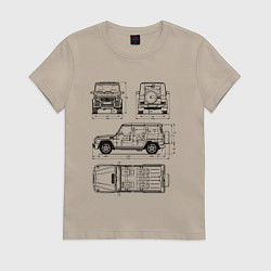 Футболка хлопковая женская MERCEDES-BENZ G-CLASS СХЕМА, цвет: миндальный