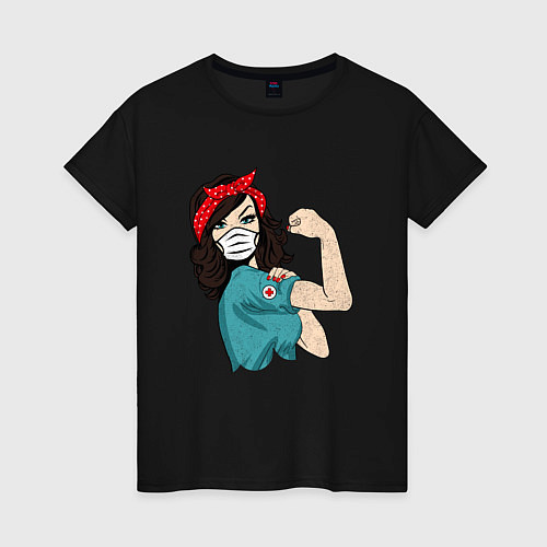 Женская футболка Медсестра В Маске Ретро / Черный – фото 1