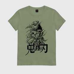 Футболка хлопковая женская Иноске Хашибира Kimetsu no Yaiba, цвет: авокадо