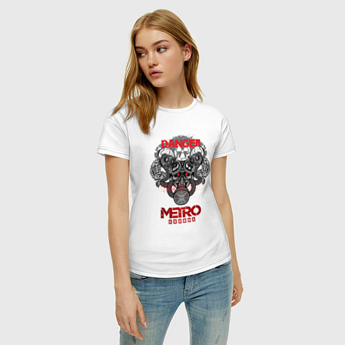 Женская футболка Metro death DANGER противогаз / Белый – фото 3