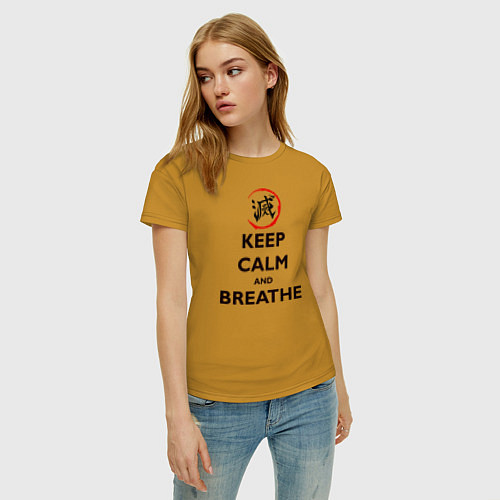 Женская футболка KEEP CALM and BREATHE / Горчичный – фото 3