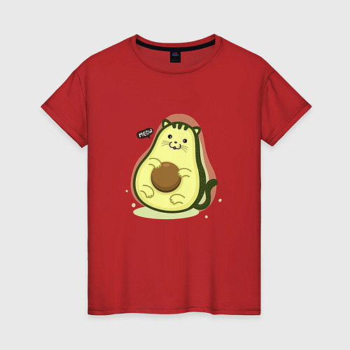 Женская футболка Авокадо кошка / Красный – фото 1