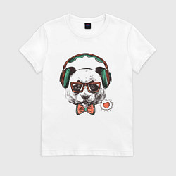 Футболка хлопковая женская Панда Хипстер, цвет: белый