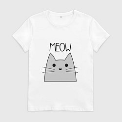 Футболка хлопковая женская Котик - Мяу, цвет: белый