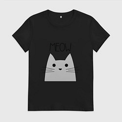 Футболка хлопковая женская Котик - Мяу, цвет: черный