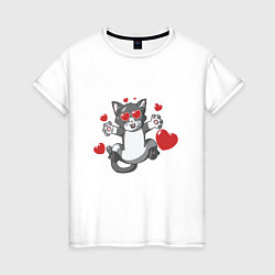 Футболка хлопковая женская Love Cat, цвет: белый