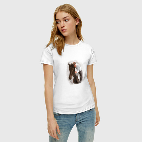 Женская футболка Картина - Мальчик и Лошадь / Белый – фото 3