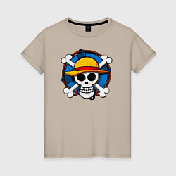 Футболка хлопковая женская Пиратский знак из One Piece, цвет: миндальный