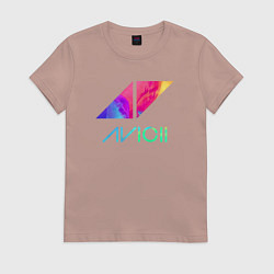 Футболка хлопковая женская AVICII RAIBOW, цвет: пыльно-розовый