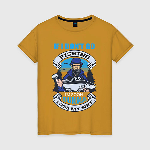 Женская футболка Рыбак хипстер с большой рыбой / Горчичный – фото 1