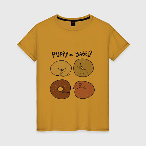 Женская футболка Puppy or Bagel Щенок или Бейгл / Горчичный – фото 1