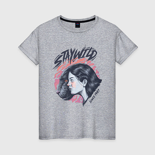 Женская футболка Девушка - пантера StayWild / Меланж – фото 1