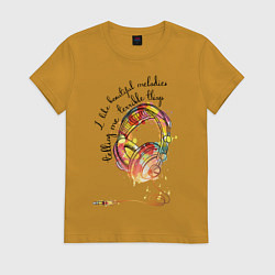 Футболка хлопковая женская Love Music, цвет: горчичный