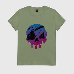 Футболка хлопковая женская Море воров, цвет: авокадо