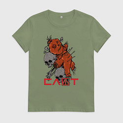 Футболка хлопковая женская Слот Кукла вуду, цвет: авокадо