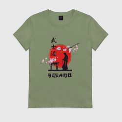 Футболка хлопковая женская Самурай и сакура, цвет: авокадо