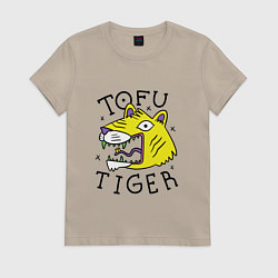 Футболка хлопковая женская Tofu Tiger Тигр Сыр Тофу, цвет: миндальный