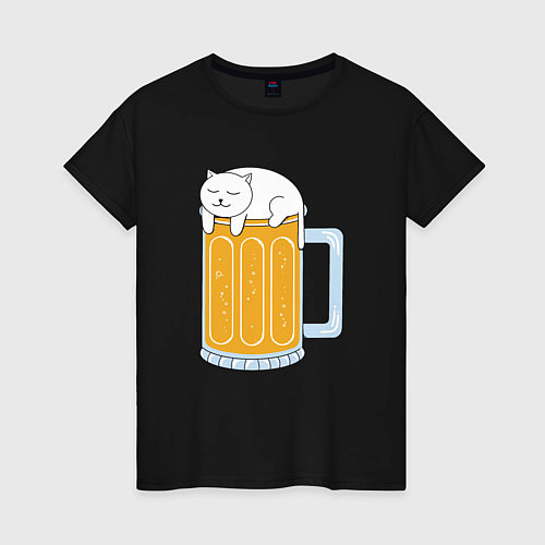 Женская футболка Beer Cat / Черный – фото 1