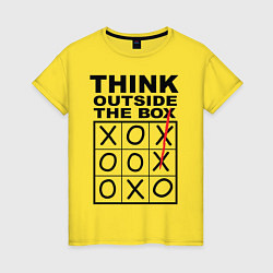 Футболка хлопковая женская THINK OUTSIDE THE BOX, цвет: желтый