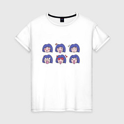 Футболка хлопковая женская Anime Girl Expression Faces, цвет: белый