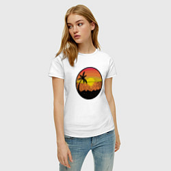 Футболка хлопковая женская Закат солнце на пляже, цвет: белый — фото 2