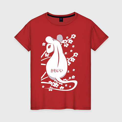 Женская футболка Белая мышь / Красный – фото 1
