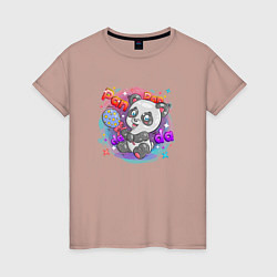 Футболка хлопковая женская Милая Панда Cute panda, цвет: пыльно-розовый