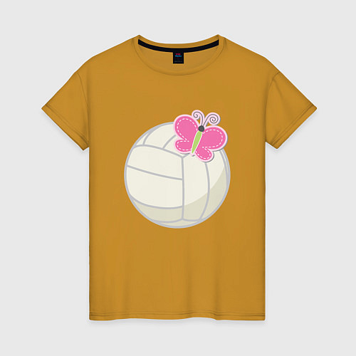 Женская футболка Мяч и бабочка / Горчичный – фото 1