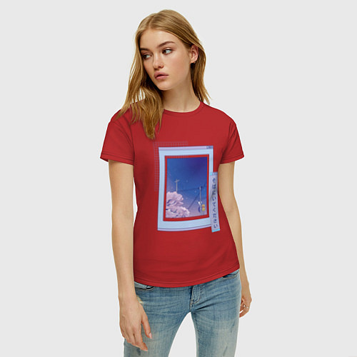 Женская футболка Vaporwave Аниме Пейзаж / Красный – фото 3