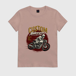 Футболка хлопковая женская Ретро мотоцикл, цвет: пыльно-розовый